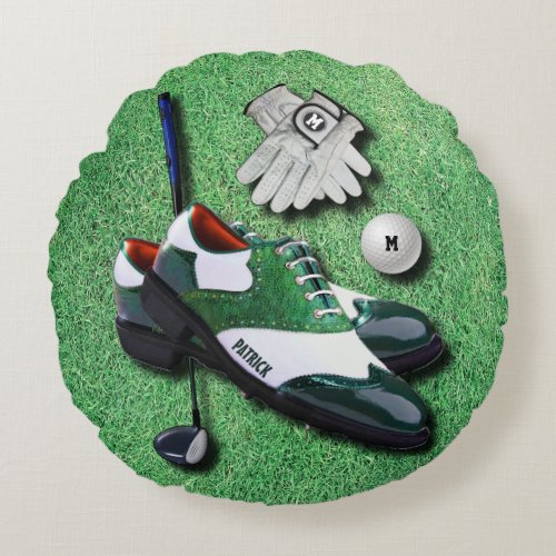 Golf Shoes Ball Gloves Club Driver With Your Name Round Pillow