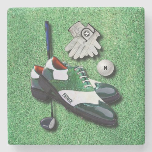 Golf Shoes Ball Gloves Club Driver With Your Name Stone Coaster