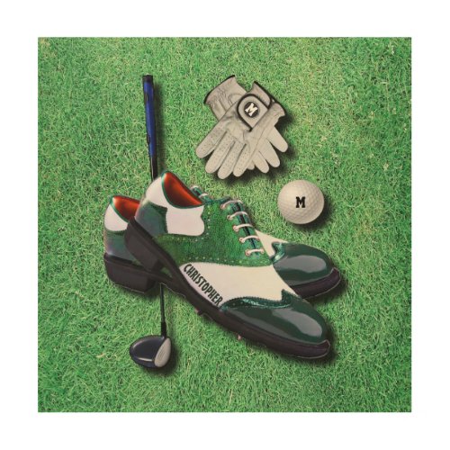 Golf Shoes Ball Gloves Club Driver With Your Name Wood Wall Decor