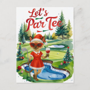 Golf Siamese Cat is in Christmas Golf Course Holiday Postcard
