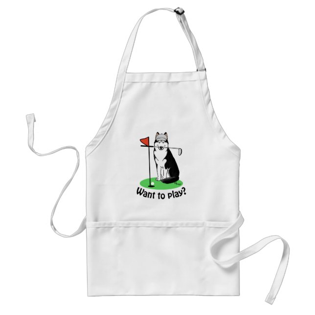 Golf Siberian Husky (black) Dog Playing Cute Funny Adult Apron (Front)