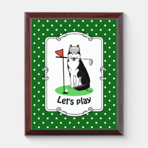 Golf Siberian Husky (black) Dog Playing Cute Funny Award Plaque