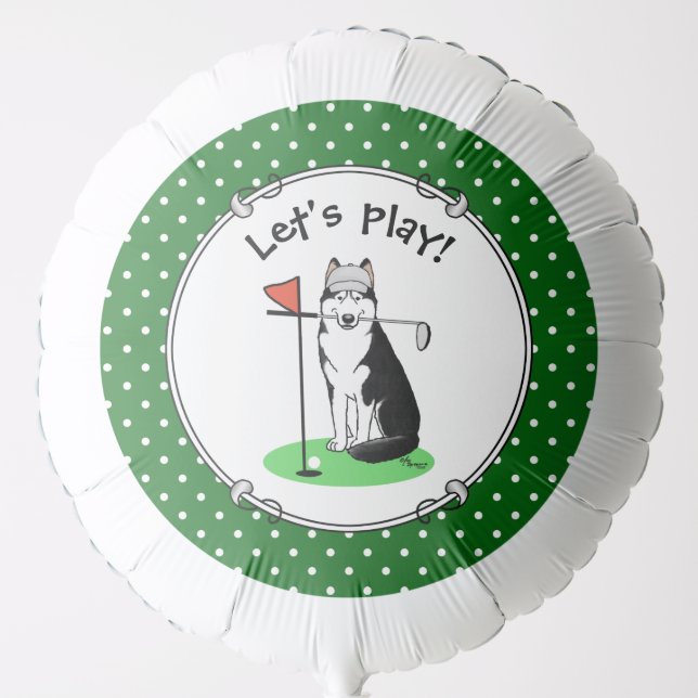 Golf Siberian Husky (black) Dog Playing Cute Funny Balloon (Front)