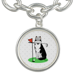 Golf Siberian Husky (black) Dog Playing Cute Funny Bracelet