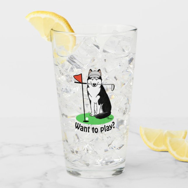 Golf Siberian Husky (black) Dog Playing Cute Funny Glass (Front Ice)