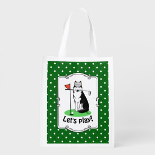 Golf Siberian Husky (black) Dog Playing Cute Funny Grocery Bag