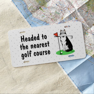 Golf Siberian Husky (black) Dog Playing Cute Funny License Plate