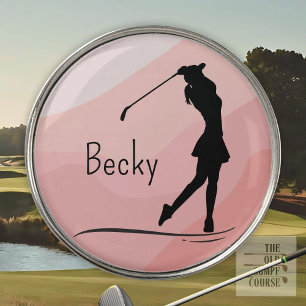 Golf Silhouette, Female, Name, On Red Ball Marker