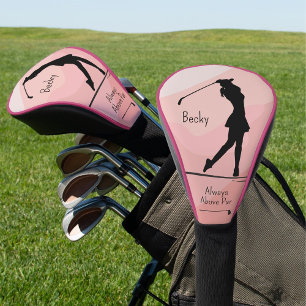 Golf Silhouette, Female, Name, On Red Head Cover