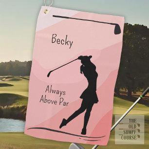 Golf Silhouette, Female, Name, On Red Towel