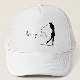 Golf Silhouette, Female, Name, Text Trucker Hat