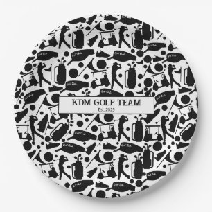 Golf Silhouette Pattern Classic Black & White  Paper Plates