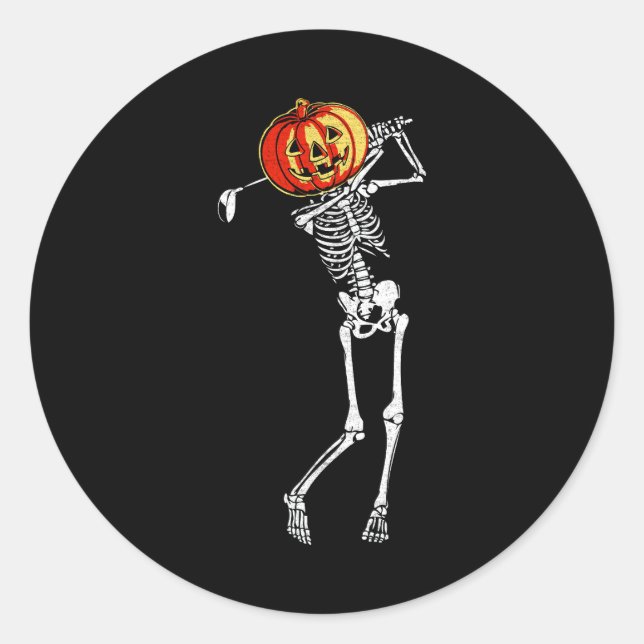 Golf Skeleton Pumpkin Halloween Costume Golfer Spo Classic Round Sticker (Front)