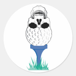 Golf Skull Classic Round Sticker