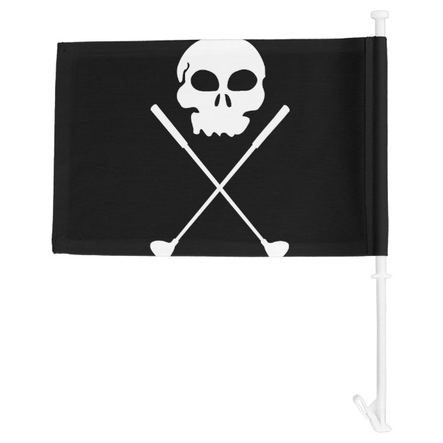 Golf Skull Crossed Clubs Car Flag (Back)