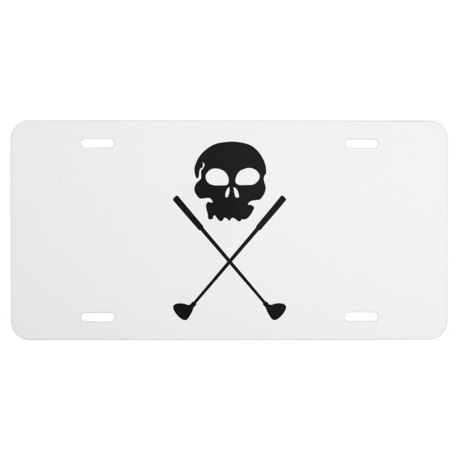 Golf Skull Crossed Clubs License Plate (Front)