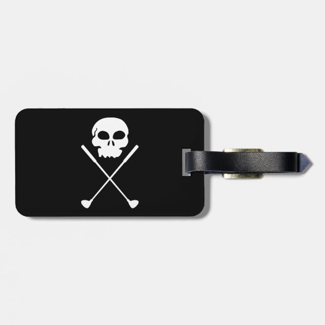 Golf Skull Crossed Clubs Luggage Tag (Back Horizontal)