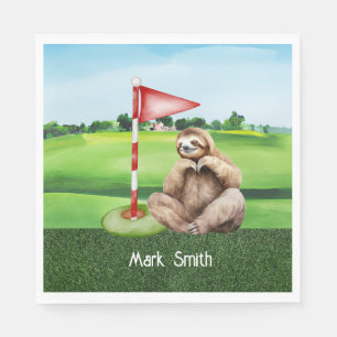 Golf Sloth Golfer at green grass Napkins