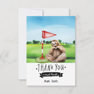Golf Sloth Golfer on green grass Thank You Card