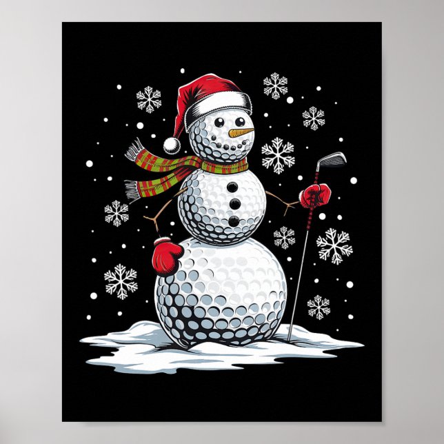 Golf Snowman Golf Player Santa Hat Christmas Funny Poster (Front)