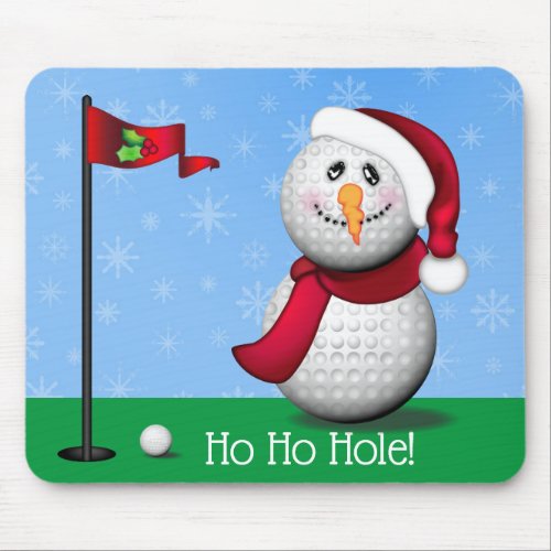 Golf Snowman Ho Ho Hole Mouse Pad