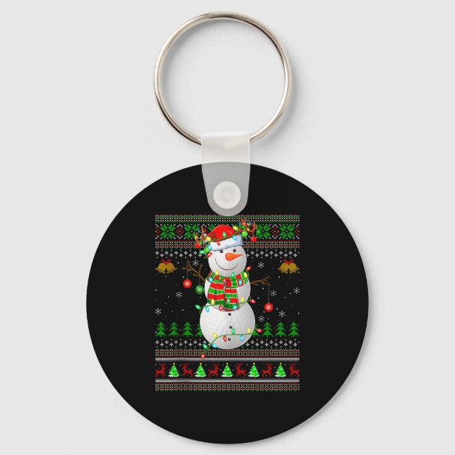 Golf Snowman Ugly Christmas Sweaters Golfing Golfe Keychain (Front)