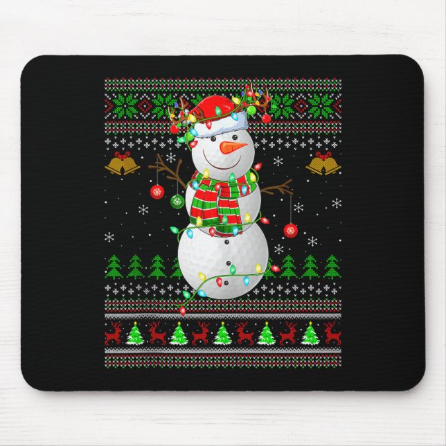 Golf Snowman Ugly Christmas Sweaters Golfing Golfe Mouse Pad (Front)