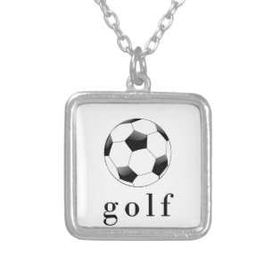 Golf Soccer Ball Funny Sports T-Shirt Silver Plated Necklace