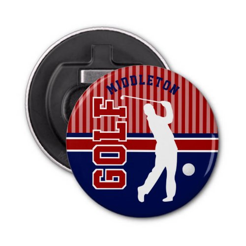 Golf Sport Ball Design _ Dark Red and Blue Bottle Opener