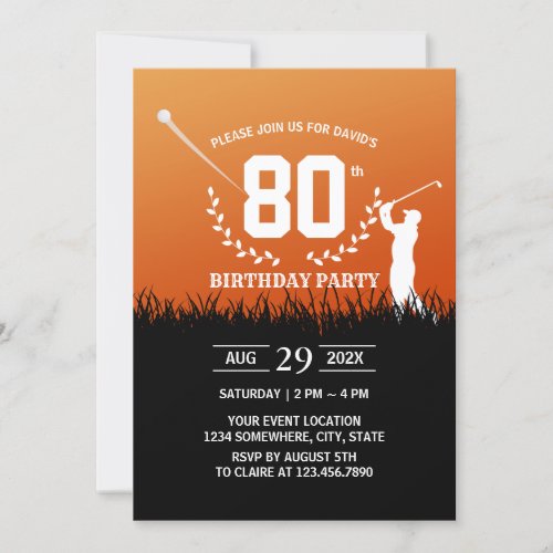 Golf Sports 80th Birthday Party Invitation