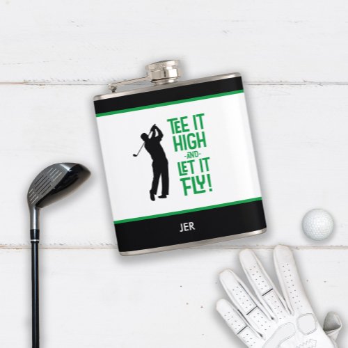 Golf Sports Cute Humor Tee Quote Black Green 6 oz Flask