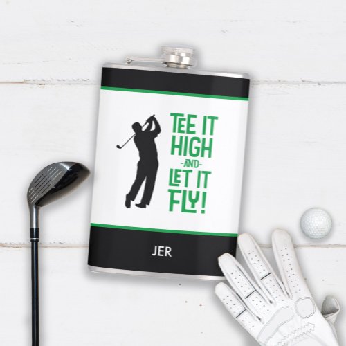 Golf Sports Cute Humor Tee Quote Black Green 8 oz Flask