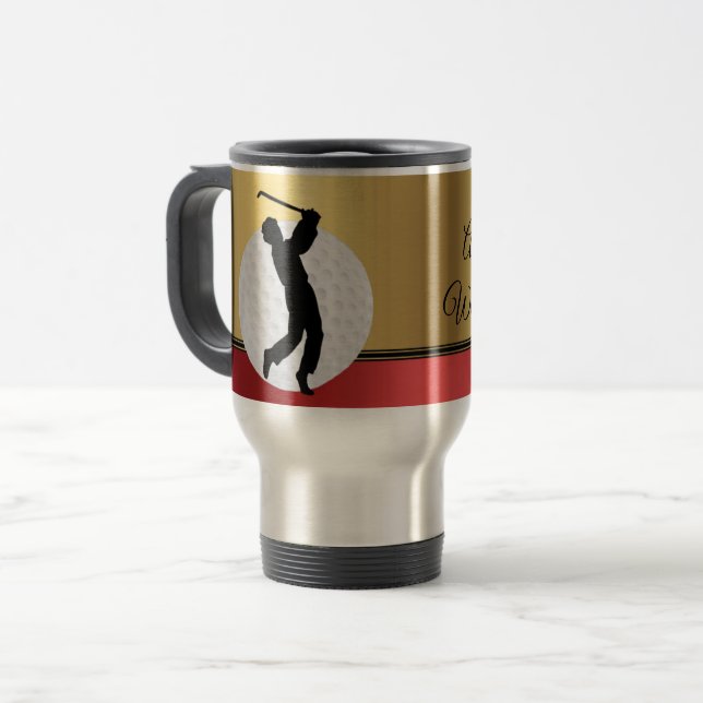 Golf Sports Emphasis golf ball player Personalize  Travel Mug (Front Left)