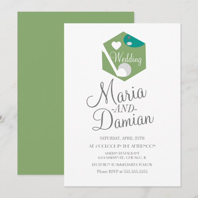 Golf Sports Grass Field Wedding Invitation (Front/Back)