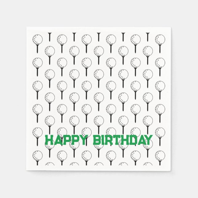 Golf Sports Happy Birthday Classic Balls Tees Fun Napkins (Front)