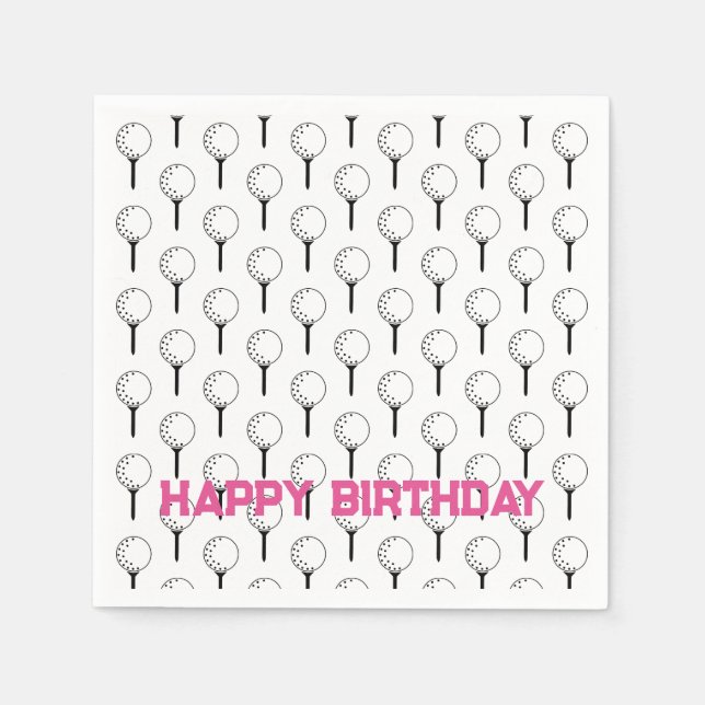 Golf Sports Happy Birthday Classic Balls Tees Fun Napkins (Front)