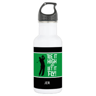 Golf Sports Humor Slogan Men's Black Green 18 oz. Stainless Steel Water Bottle