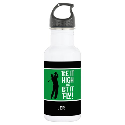 Golf Sports Humor Slogan Mens Black Green 18 oz Stainless Steel Water Bottle