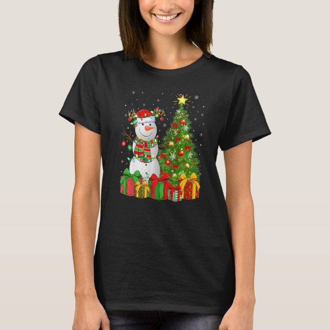 Golf Sports Lighting Xmas Tree Snowman Golf Christ T-Shirt (Front)