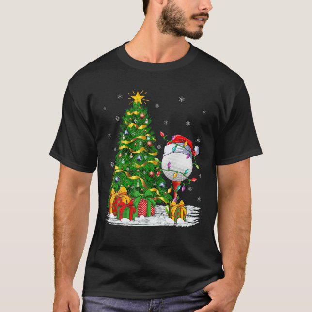 Golf Sports Lover Matching Santa Hat Golf Ball Chr T-Shirt (Front)