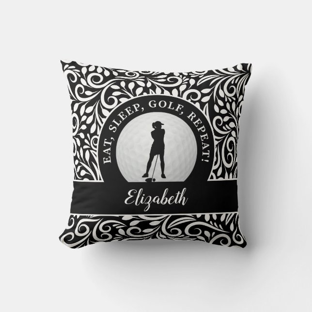 Golf Sports Silhouette Modern Pattern Black Custom Throw Pillow (Front)