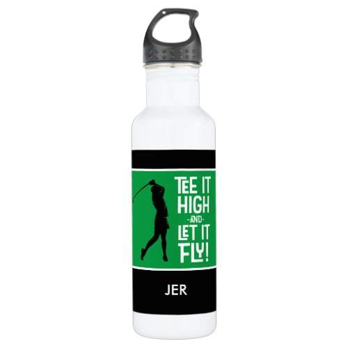 Golf Sports Tee Quote Funny Black Green 24 oz Stainless Steel Water Bottle