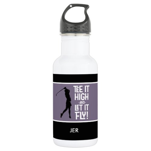 Golf Sports Tee Quote Funny Black Purple 18 oz Stainless Steel Water Bottle
