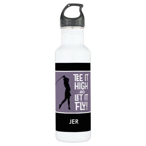 Golf Sports Tee Quote Funny Black Purple 24 oz Stainless Steel Water Bottle