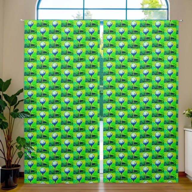 Golf Sports Theme Green Men's Blackout Curtains (Living Room)