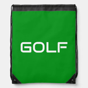 GOLF Sporty Modern White Text On Fairway Green Drawstring Bag