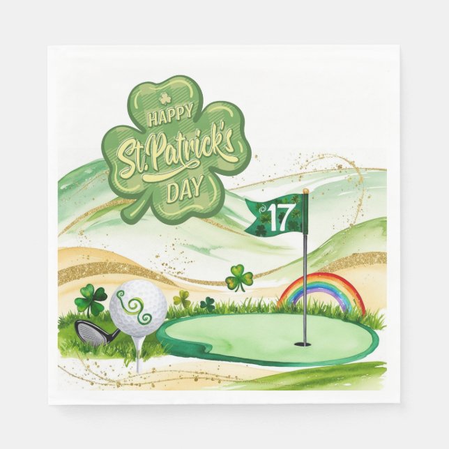 Golf St. Patrick's Day for Golfer with Flag  Napkins (Front)