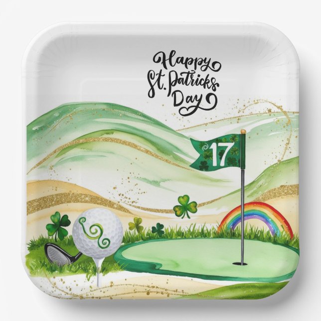 Golf St. Patrick's Day for Golfer with Flag  Paper Plates (Front)