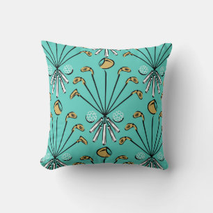 Golf Sticks Mint + Gold + Black Throw Pillow