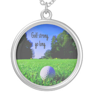 Golf strong go long grass golf ball silver plated necklace